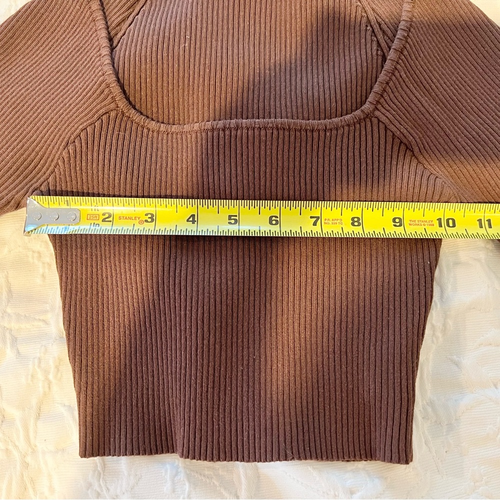 Brown Ribbed Crew Neck Sweater - Picture 13 of 15